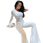 Damen figurbetontes Jumpsuit mit asymmetrischem Ausschnitt und netzseitigen Einsätzen R&B