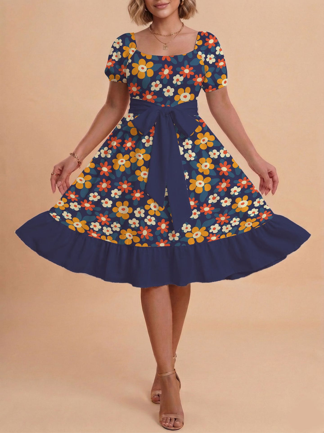Damen Verspieltes Maxikleid mit Bärenmuster und taillierbarem Band R&B