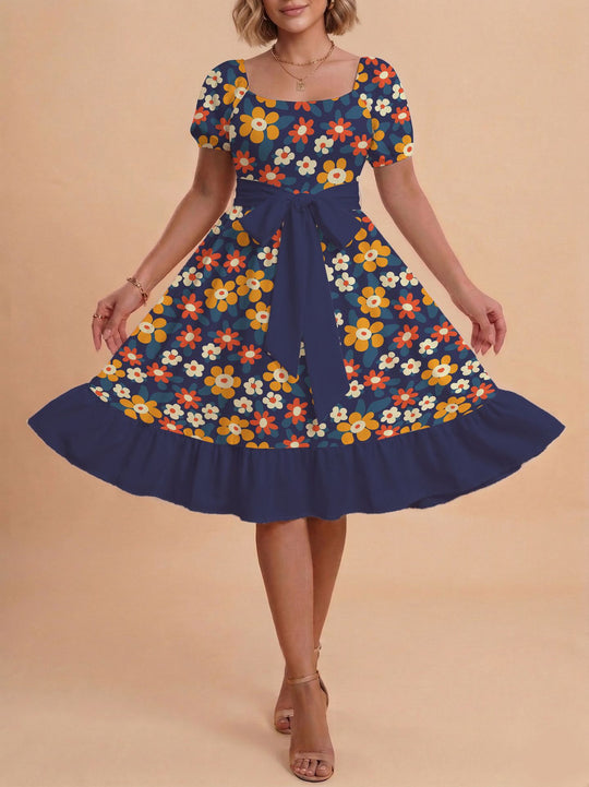 Damen Verspieltes Maxikleid mit Bärenmuster und taillierbarem Band R&B