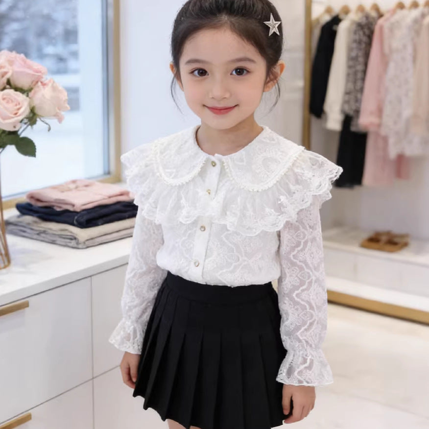 Mädchen Spitzenbluse mit romantischem Rüschenkragen R&B