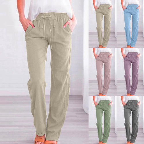 Damen Bequeme Leinen-Hose mit elastischem Bund und Taschen R&B