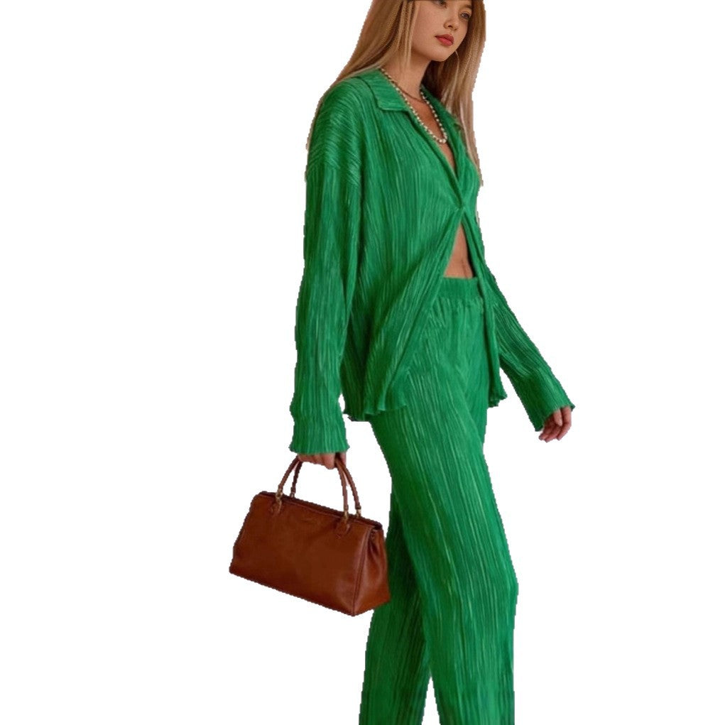 Damen lässiges Zweiteiliges Set mit plissierten Details und weitem Schnitt R&B