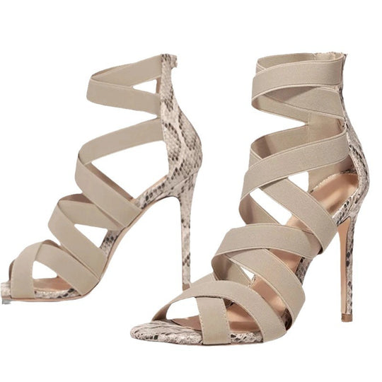 Damen elegante Stilettos mit verstellbaren Riemen und Schlangenleder-Optik R&B