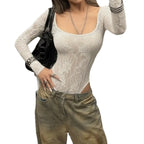 Damen Elegantes Spitzenshirt mit langen Ärmeln und romantischen Details R&B