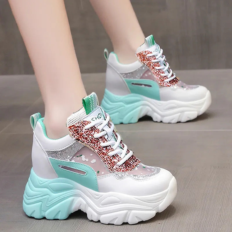 Damen sportliche Sneakers mit hochflexibler Sohle und modischen Glitzerdetails R&B
