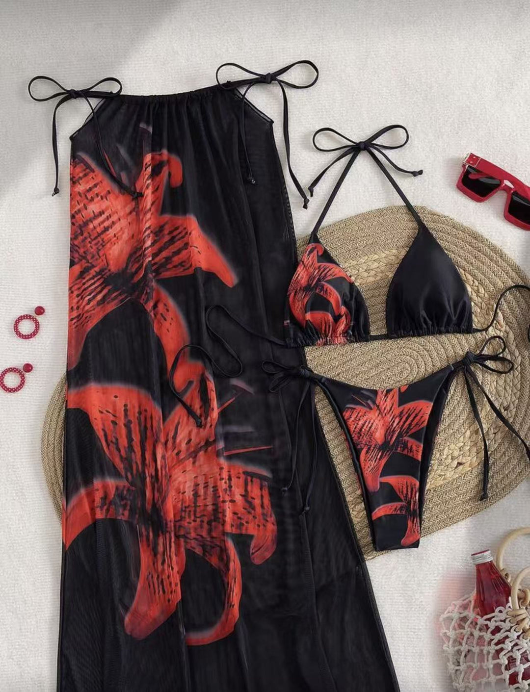 Damen Bikiniset mit elegantem Wickelrock und floralem Design R&B