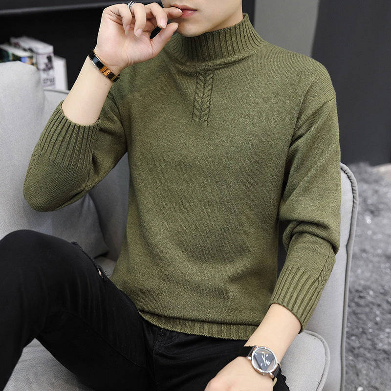Herren Strickpullover mit hohem Kragen und Rippstrickdetails