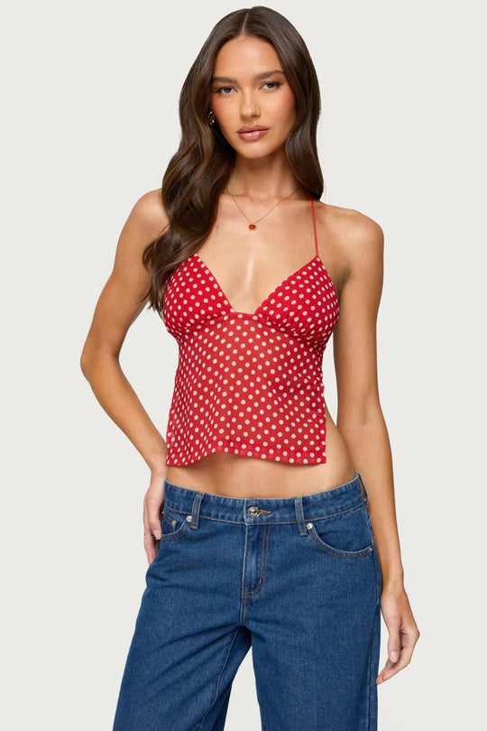 Damen Polka Dot Top mit zarten Trägern und figurbetontem Schnitt R&B