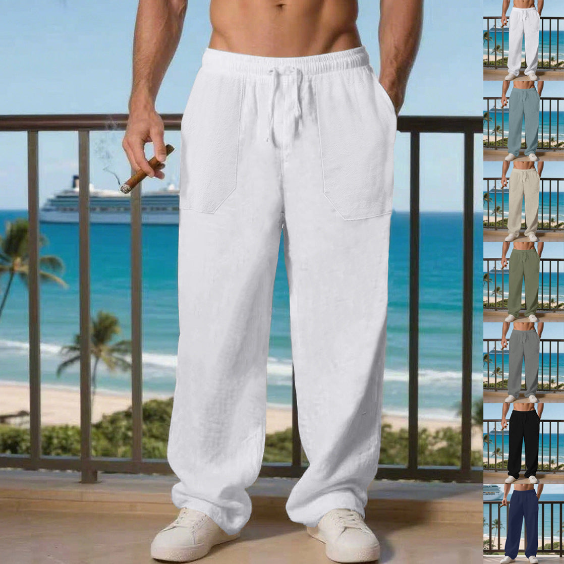 Herren Bequeme Strandhose mit seitlichen Taschen und elastischem Bund R&B
