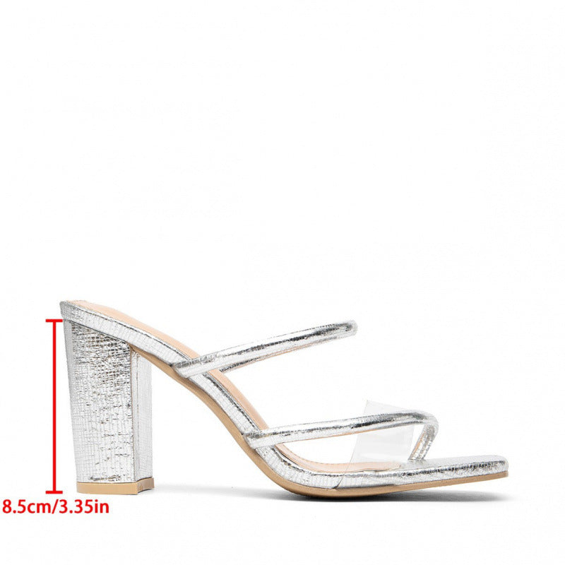 Damen stylische Blockabsatz-Sandalen mit transparenten Riemen R&B