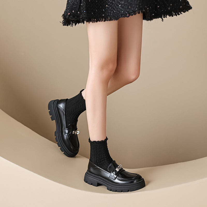 Damen Mokassins mit klobiger Sohle und eleganter Schnalle