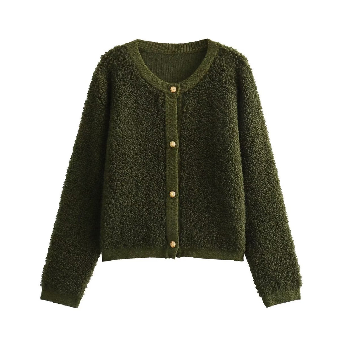 Damen kuschelige Fleecejacke mit dekorativen Holzknöpfen und eleganter Schnittführung R&B