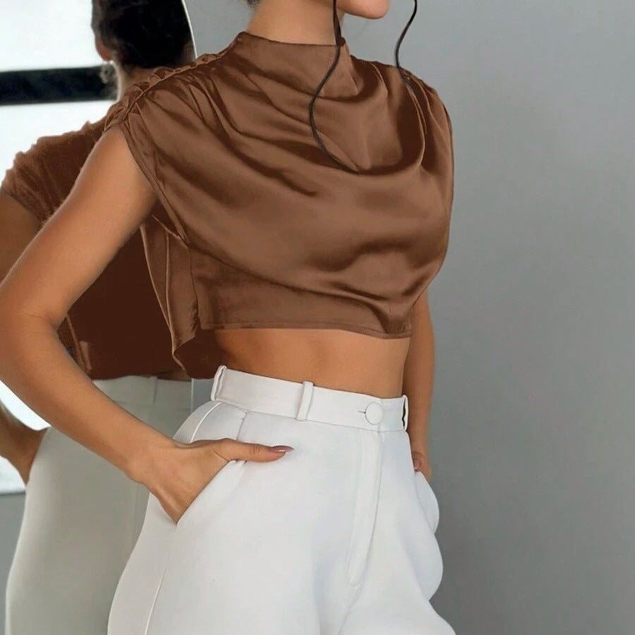Damen elegantes Oberteil mit weichen Stofffalten und Rückenausschnitt R&B