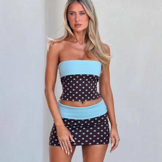 Damen süßes Bandeau-Top und Minirock-Set R&B