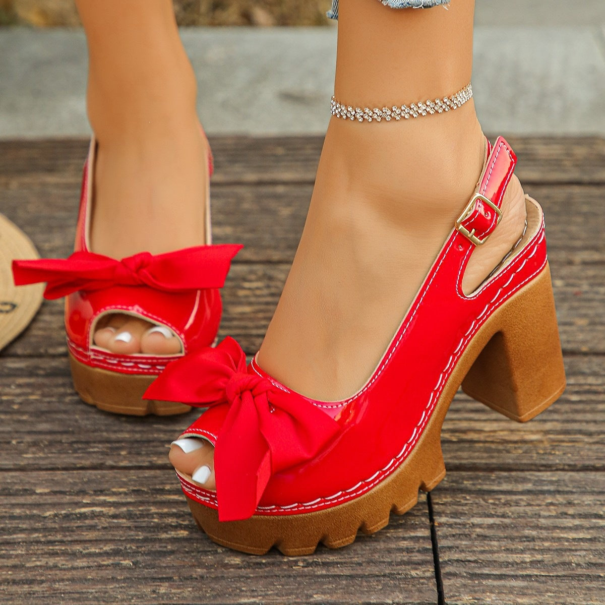 Damen Komfortable Plateau-Absatzsandalen mit Schleifen-Detail R&B