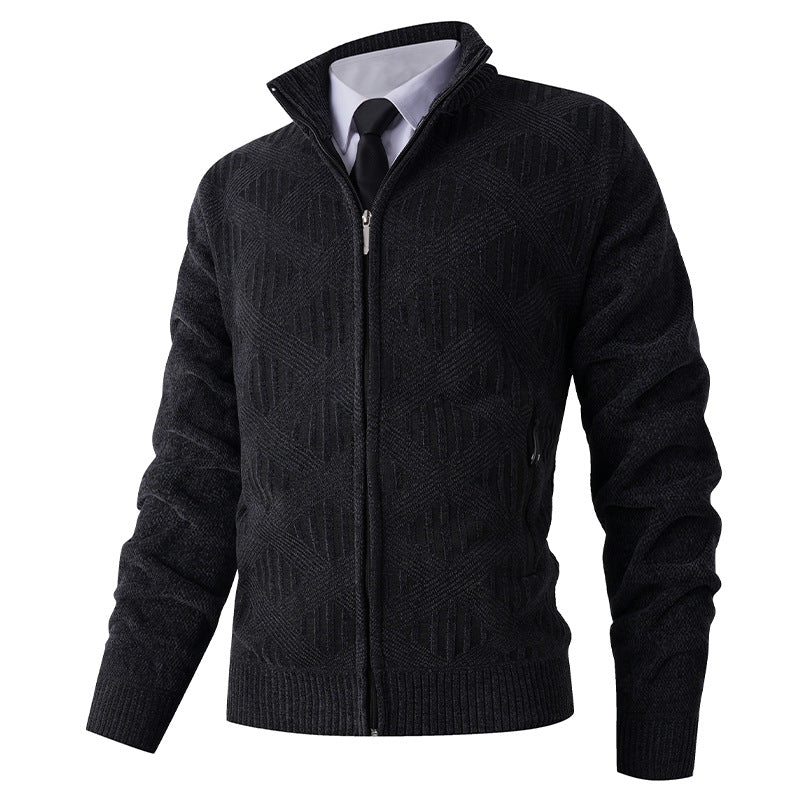 Herren Strickjacke mit strukturiertem Muster und hohem Kragen R&B