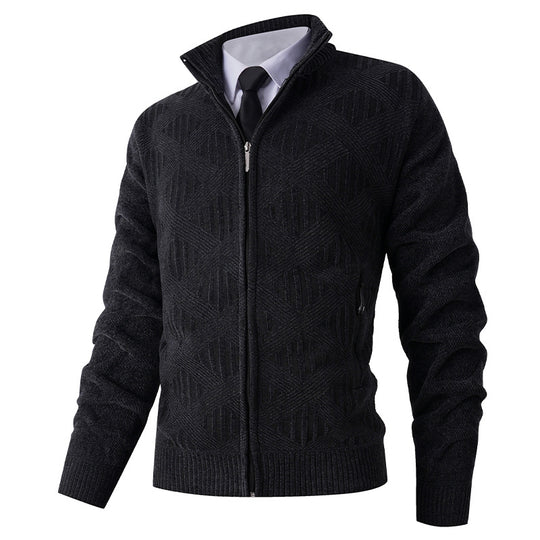 Herren Strickjacke mit strukturiertem Muster und hohem Kragen R&B