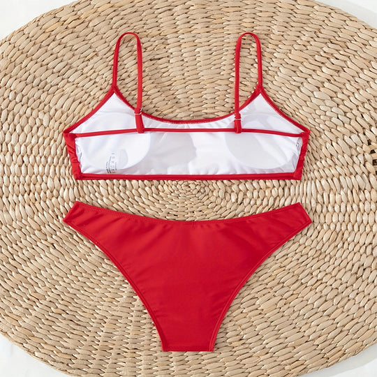 Damen Hochtailliertes Bikini-Set mit schmalen Trägern und elastischem Bund R&B