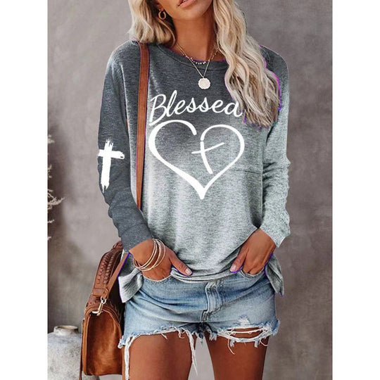 R&B | Langarmshirt Lockere Passform Baumwollmischung Grafische Vorderseite Freizeitstil