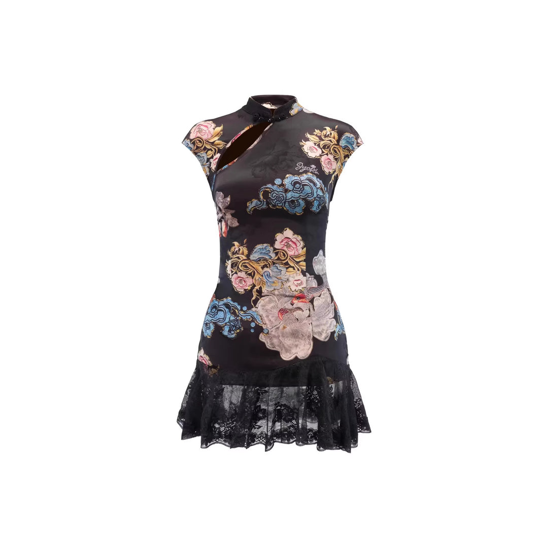 Damen Kurzärmliges Blumenkleid mit Spitzenunterrand R&B