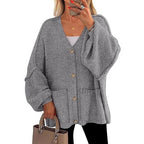 Damen Oversized Strickjacke mit Knöpfen und großen Taschen R&B