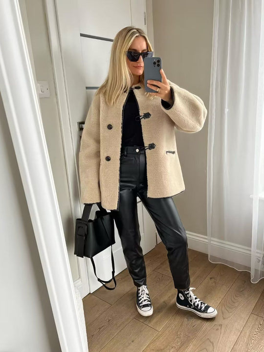 Damen Fleecejacke mit modernen Knopfdetails und seitlichen Eingrifftaschen R&B