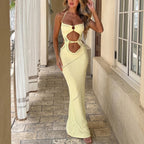 Damen gehäkeltes Cut-Out Maxikleid