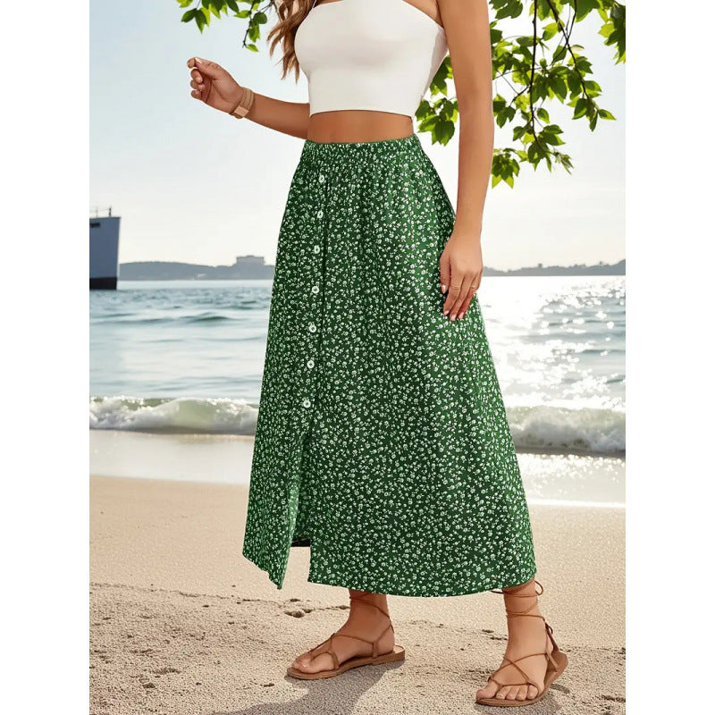Damen Maxirock mit floralem Design und Knopfdetails R&B