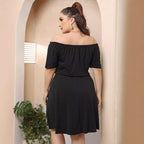 Damen Off-Shoulder Kleid mit dekorativem Lochmuster R&B