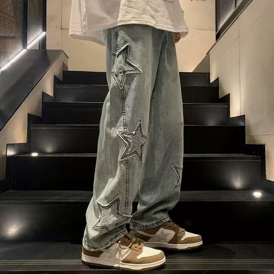 Herren lässige Jeans mit Sterne-Stickerei R&B