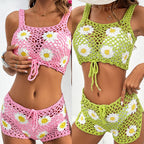 Damen gehäkeltes Bikini-Set mit Blumendetails R&B