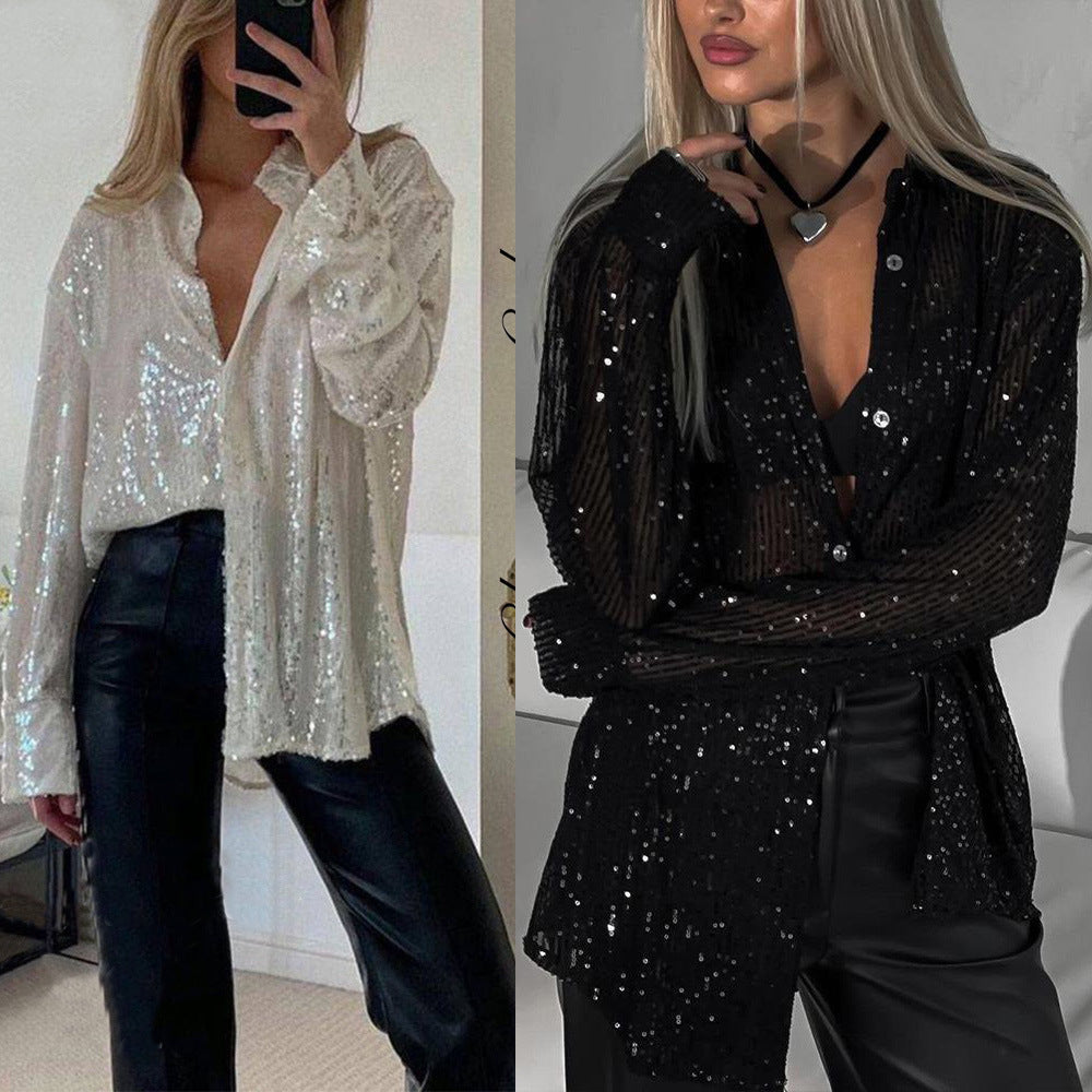 Damen Glitzernde Bluse mit schimmernder Textur und lässigem Schnitt EB