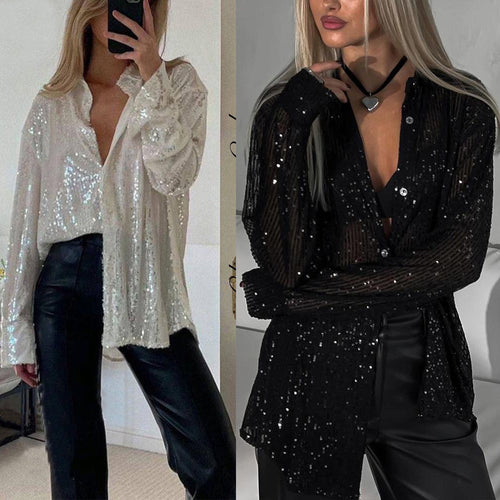 Damen Glitzernde Bluse mit schimmernder Textur und lässigem Schnitt R&B