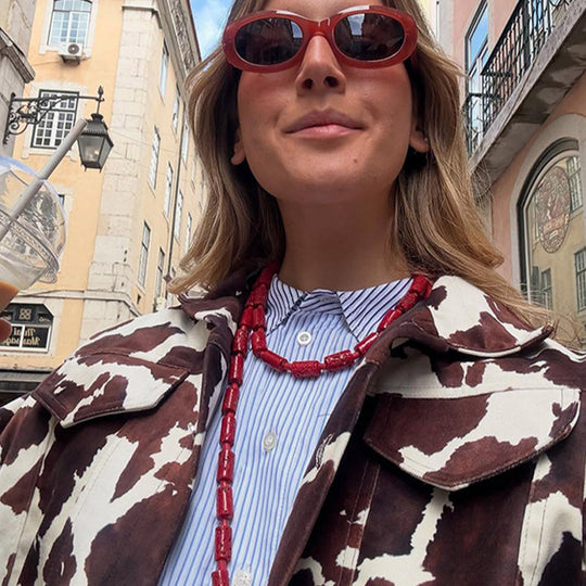 Damen Kunstlederjacke im modernen Cow-Print Design R&B