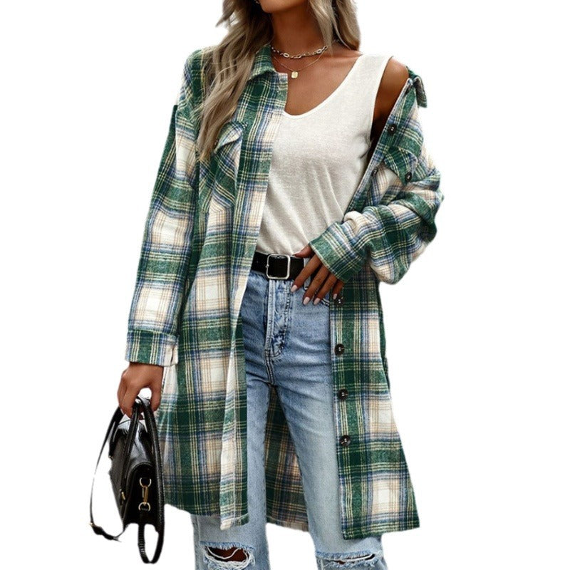 Damen Langarmhemdjacke im Karomuster mit großen Taschen R&B