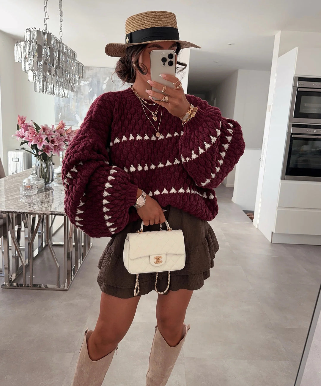 Damen modischer Pullover mit weitem Schnitt und strukturiertem Design R&B