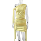 Damen Set aus schulterfreier Bluse und Mini-Rock mit Raffung