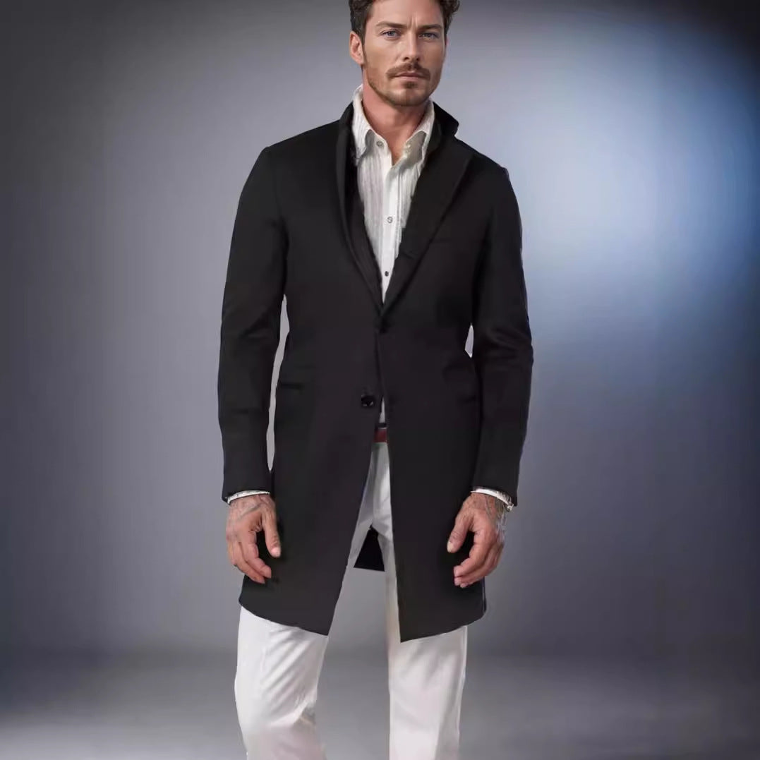 Herren eleganter Langmantel aus weichem Stoff R&B