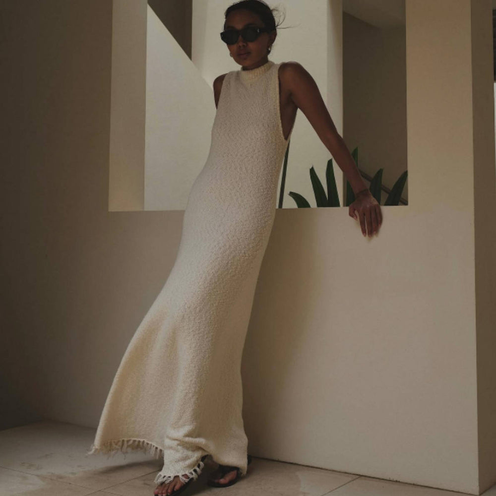 Damen Maxikleid mit Fransen und feiner Struktur R&B