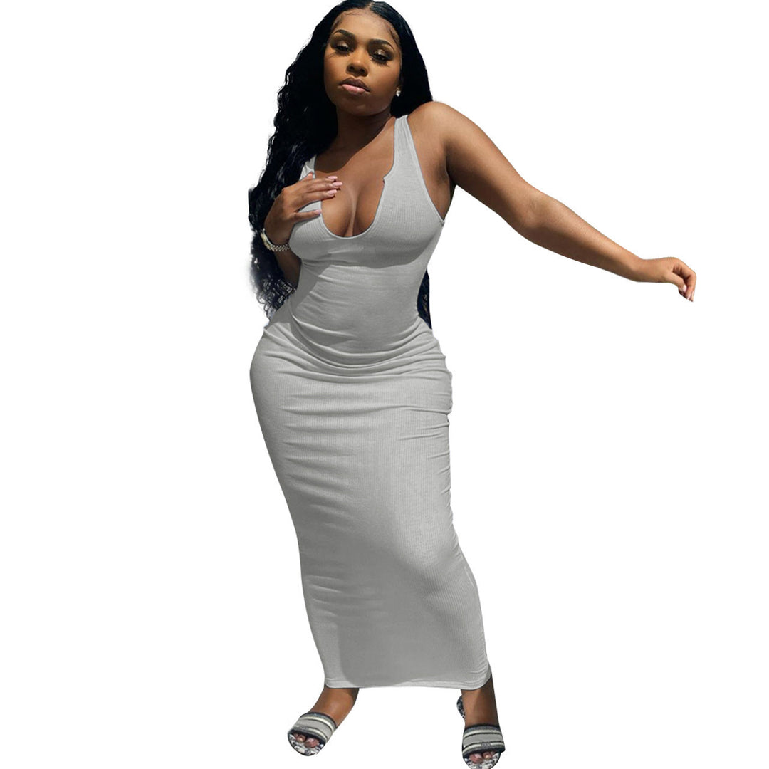 Damen Figurbetontes Maxikleid mit tiefem V-Ausschnitt und sportlichem Design R&B