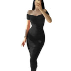 Damen figurbetontes Minikleid mit schulterfreiem Schnitt und Raffung R&B