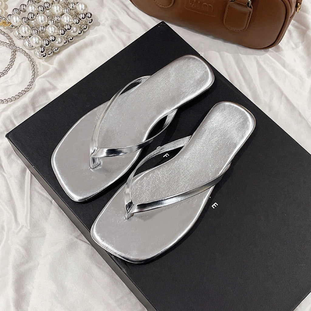 Damen Flip-Flops mit glamourösem Metallic-Riemendesign und komfortabler Innensohle EB