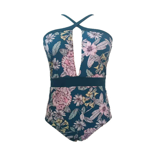 Damen Sportlicher Badeanzug mit tiefem V-Ausschnitt und floralem Design R&B