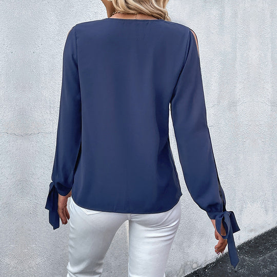 Damen elegante Bluse mit femininen Cut-Out-Ärmeln und Spitzenvorderseite R&B