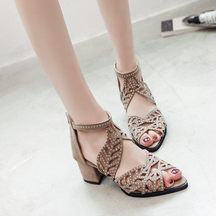 Damen Glamouröse Strass-Sandalen mit Blockabsatz R&B