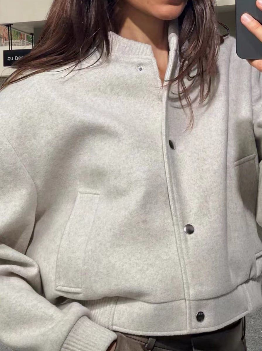 Damen Sportliche Oversize-Jacke mit Reißverschluss und voluminösen Ärmeln R&B