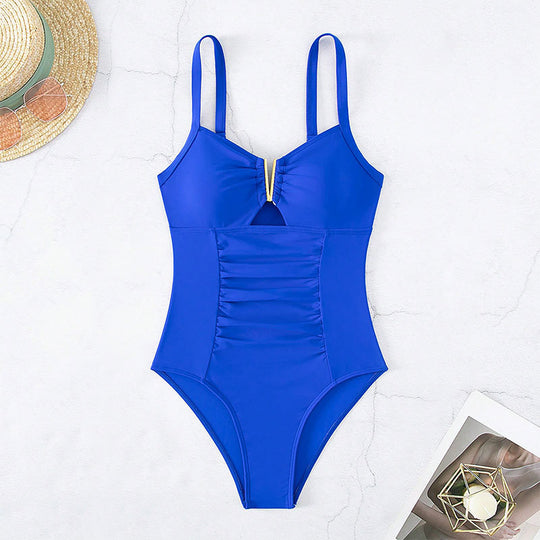 Damen raffinierter einteilig Badeanzug mit dekorativem Cut-Out und schmeichelnden Rüschendetails R&B