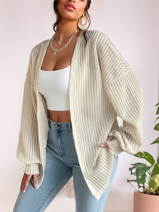 Damen Lässige Strickjacke mit weit geschnittenen Ärmeln und Rippenstruktur R&B