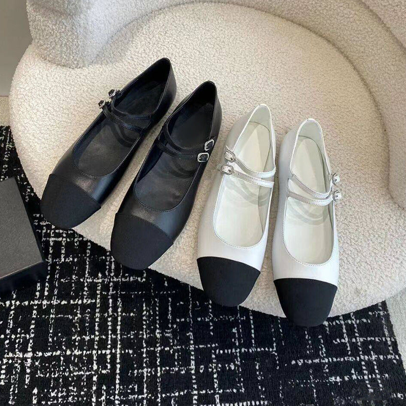 Damen Ballerinas mit doppeltem Riemen und funkelnden Schnallen R&B