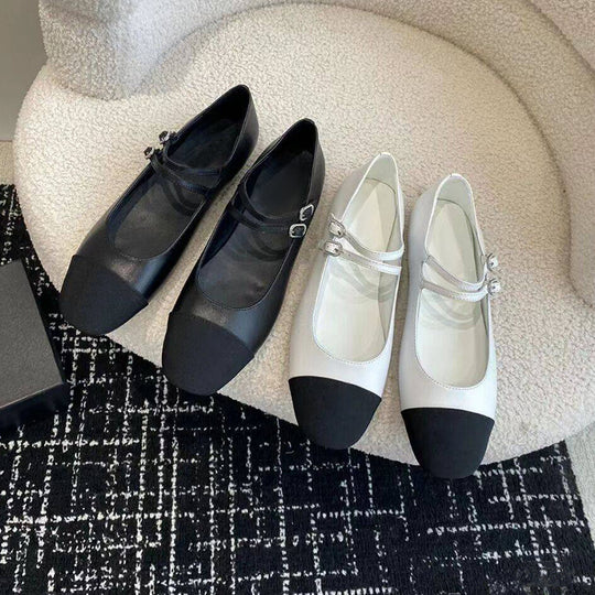 Damen Ballerinas mit doppeltem Riemen und funkelnden Schnallen R&B
